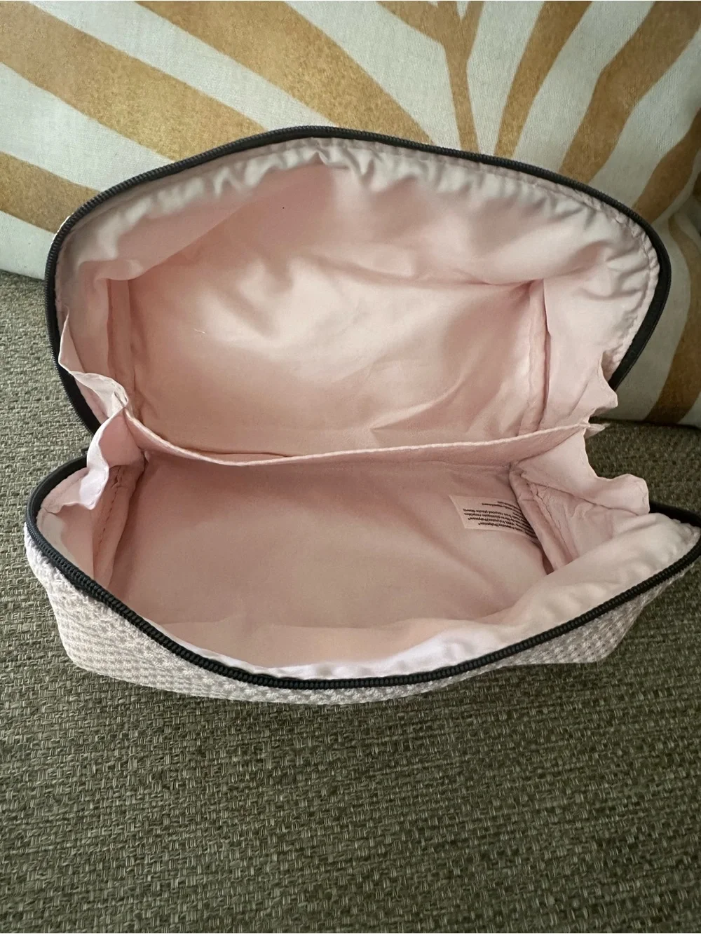 Lancôme Pink Woven Cosmetic Pouch With Black Trim. NEW